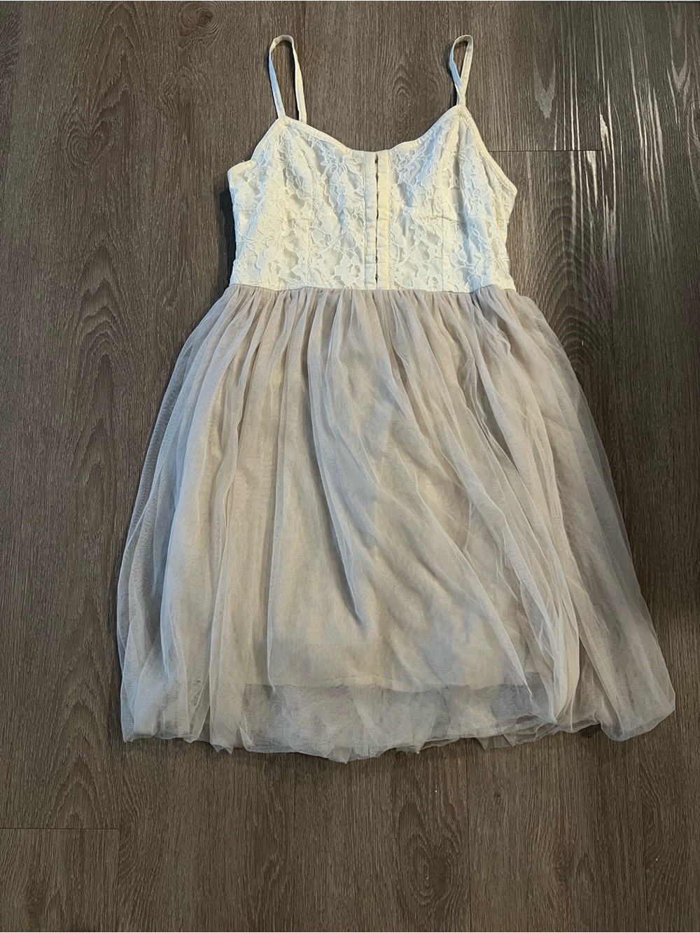 American Eagle Outfitters Ivory Lace Bodice with Light Beige Tulle Dress